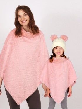 Mom and Kids Zig zag Pattern Faux Fur Poncho